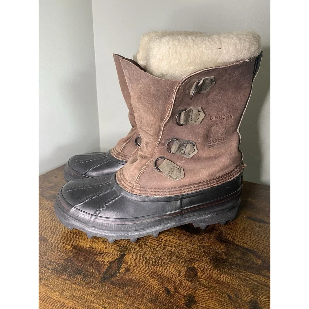 Sorel Bighorn Snow Boots Brown Leather Rubber Duck Boots Mens 7  W8.5